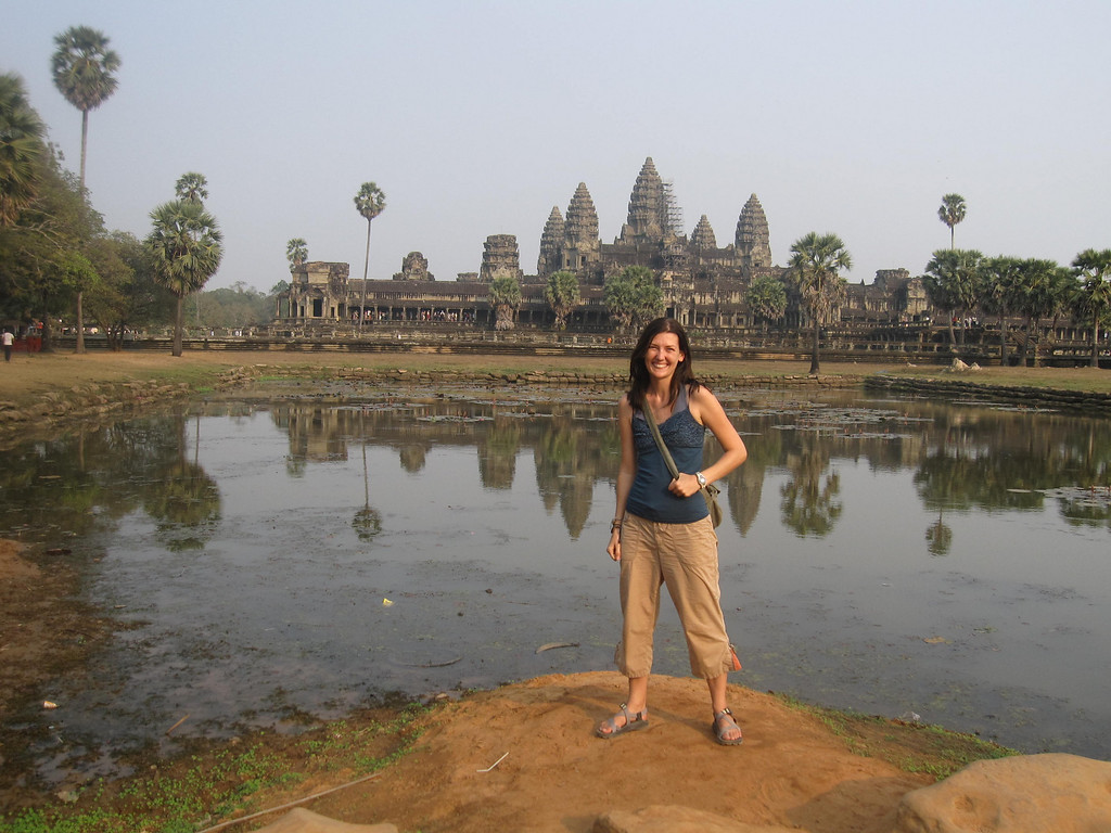 Posing at the temples of Angkor Wat in Cambodia