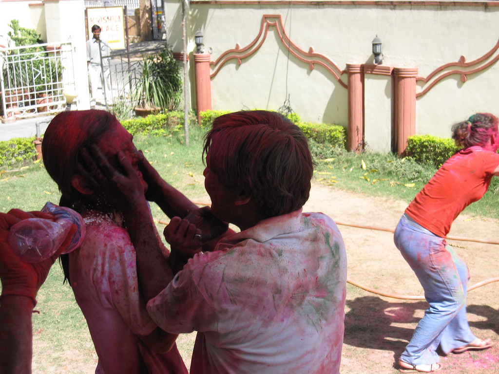 Holi colors smeared on my face