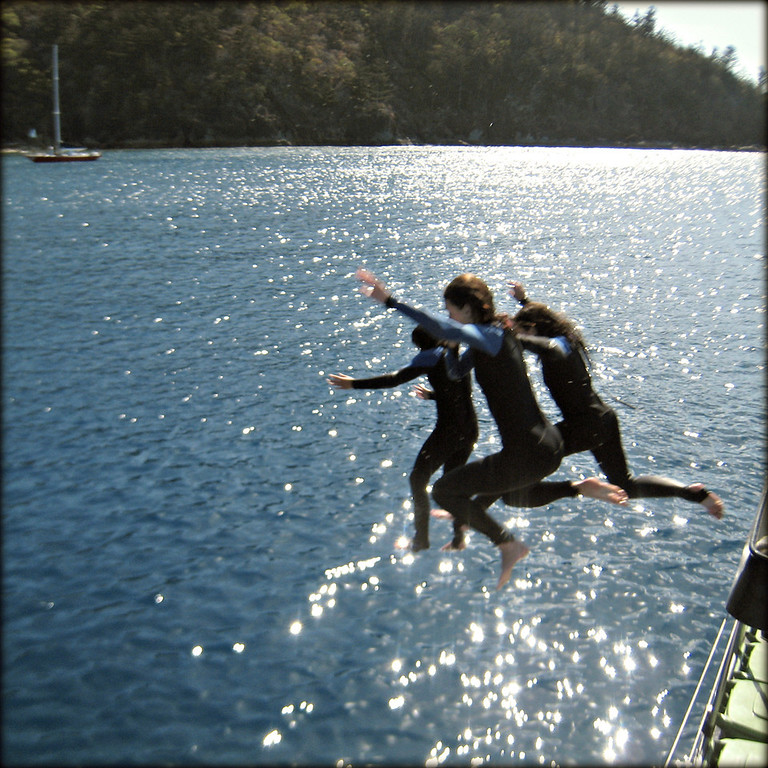 Overcoming my fears and jumping from the top of the boat into the water in Australia