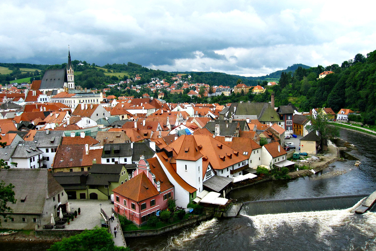 Cesky Krumlov from the Castle Tower in Czech Republic