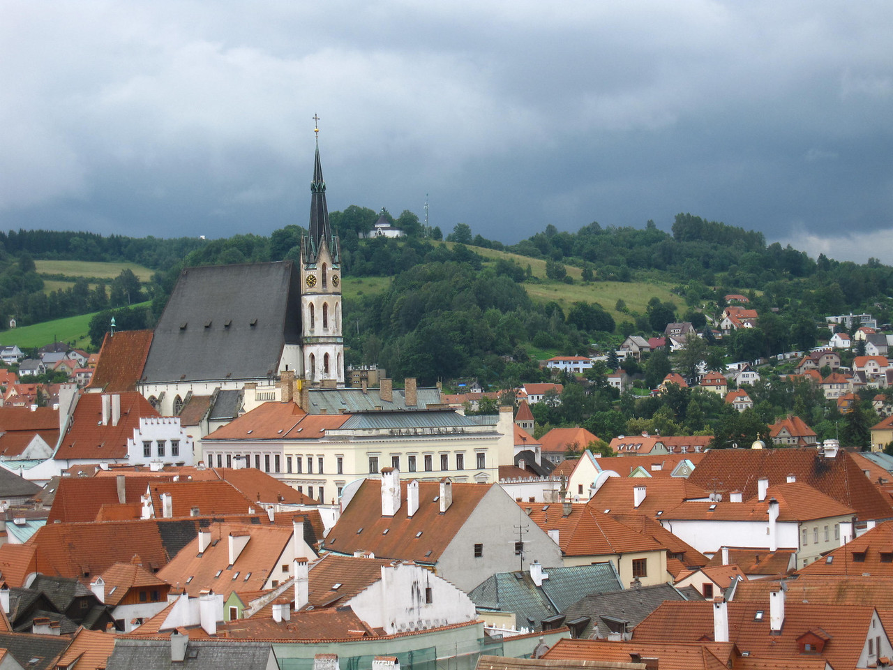 Český Krumlov with the mountain backdrop