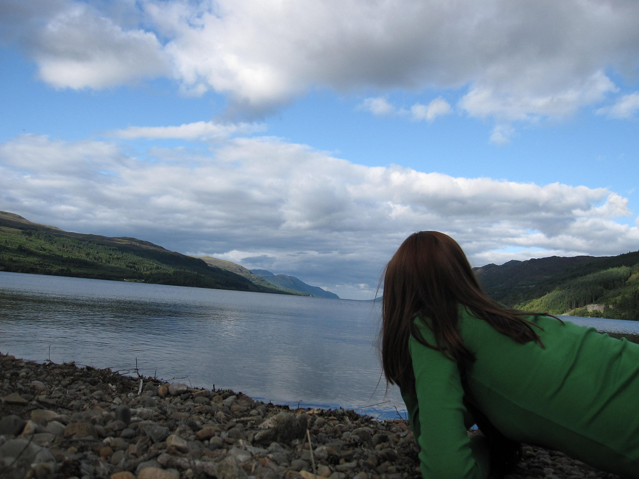 reflecting on Loch Ness about what to write in my travel journal