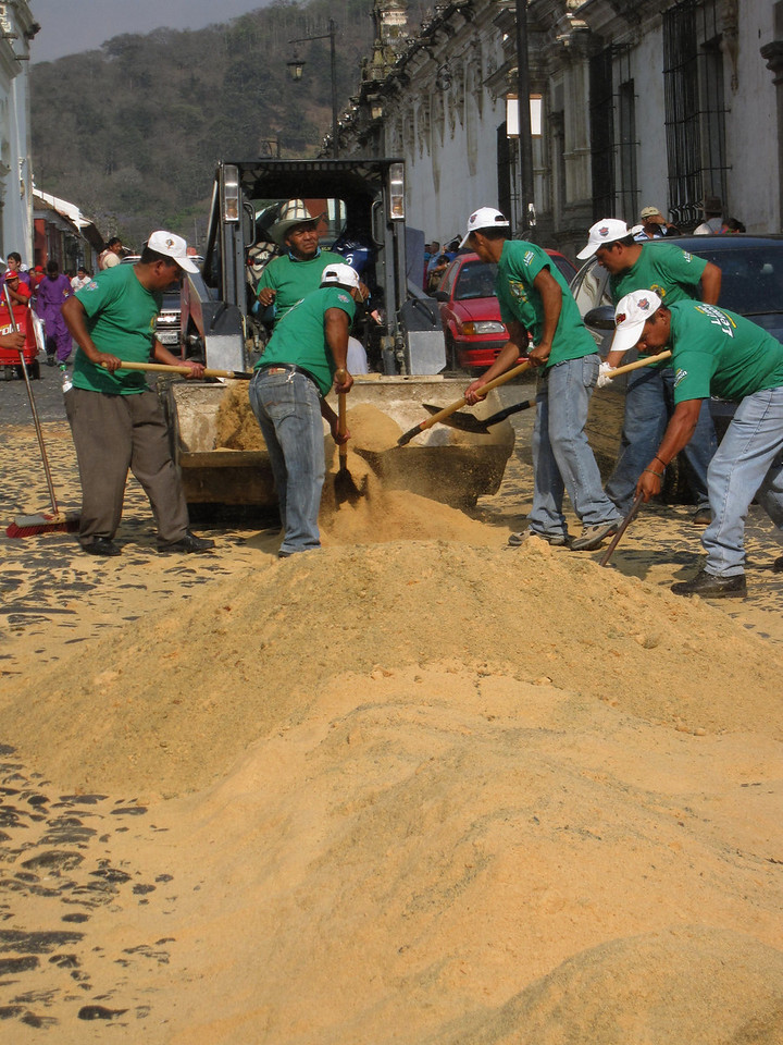 procession cleaners for semana santa in antigua