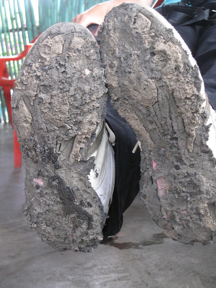 melted shoe from hot lava rocks on Pacaya volcano