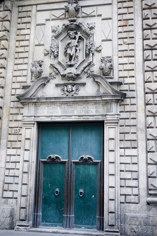 Doorway in the Gothic Quarter of Barcelona, Spain.