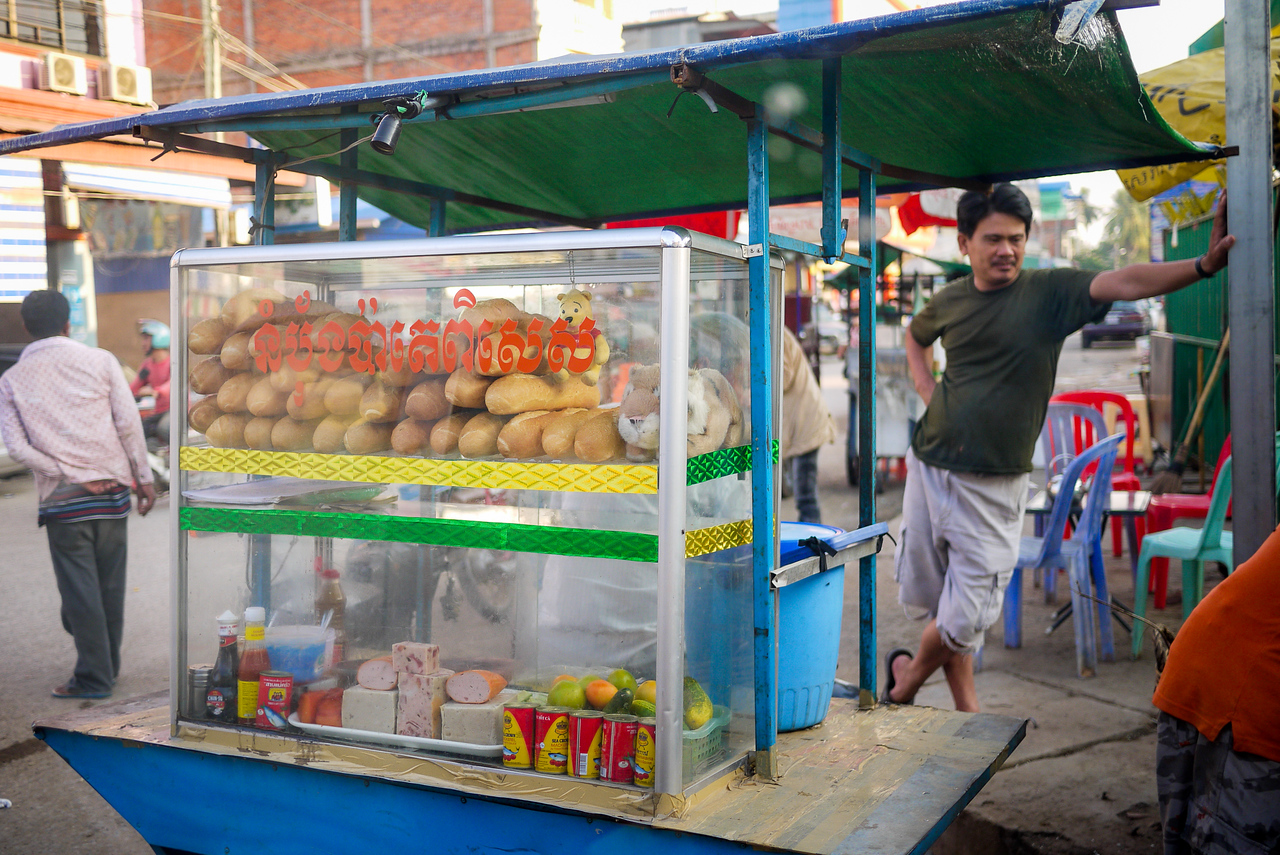 sandwich eating steet food in Cambodia