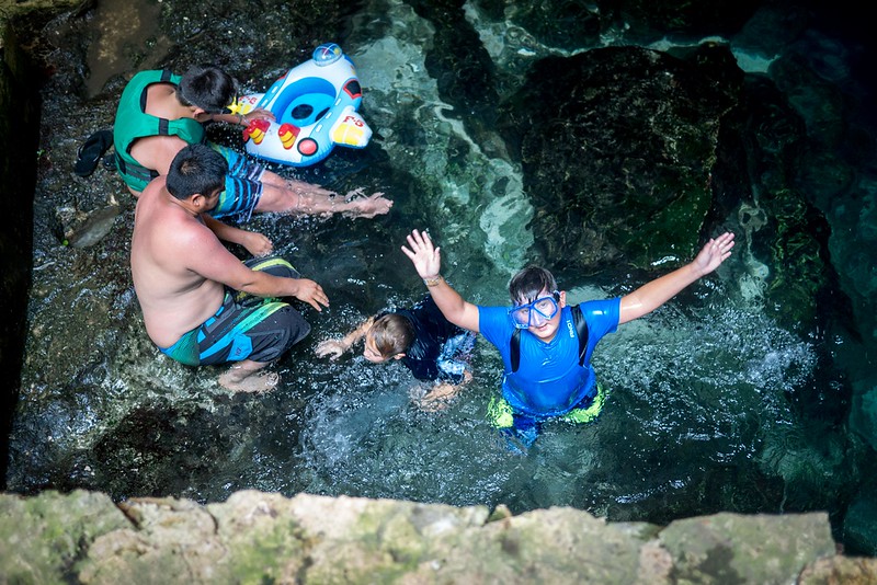 blue waters of cenote chacsinicche is a must visit in the yucatan with kids