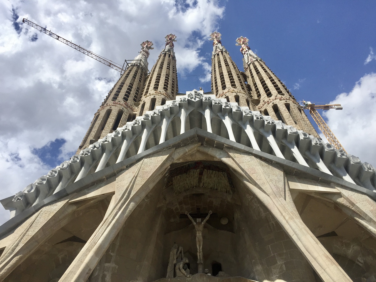 passion facade of the sagrada looking straight up