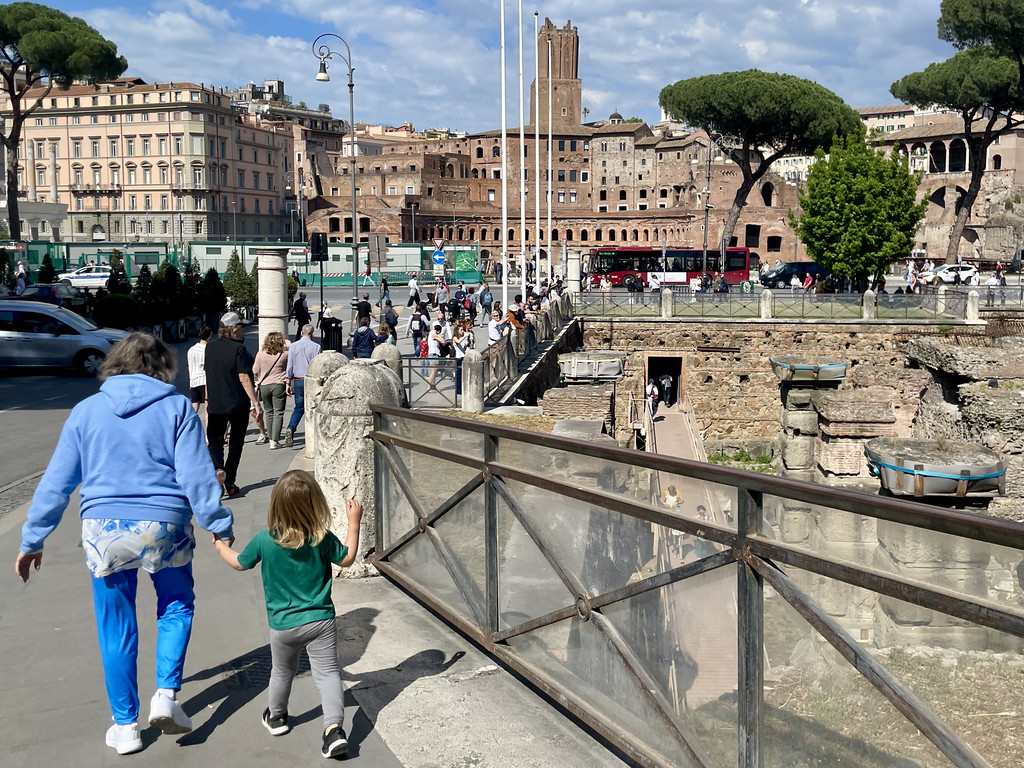At the Roman Forum with multiple generations, my parents and my toddler