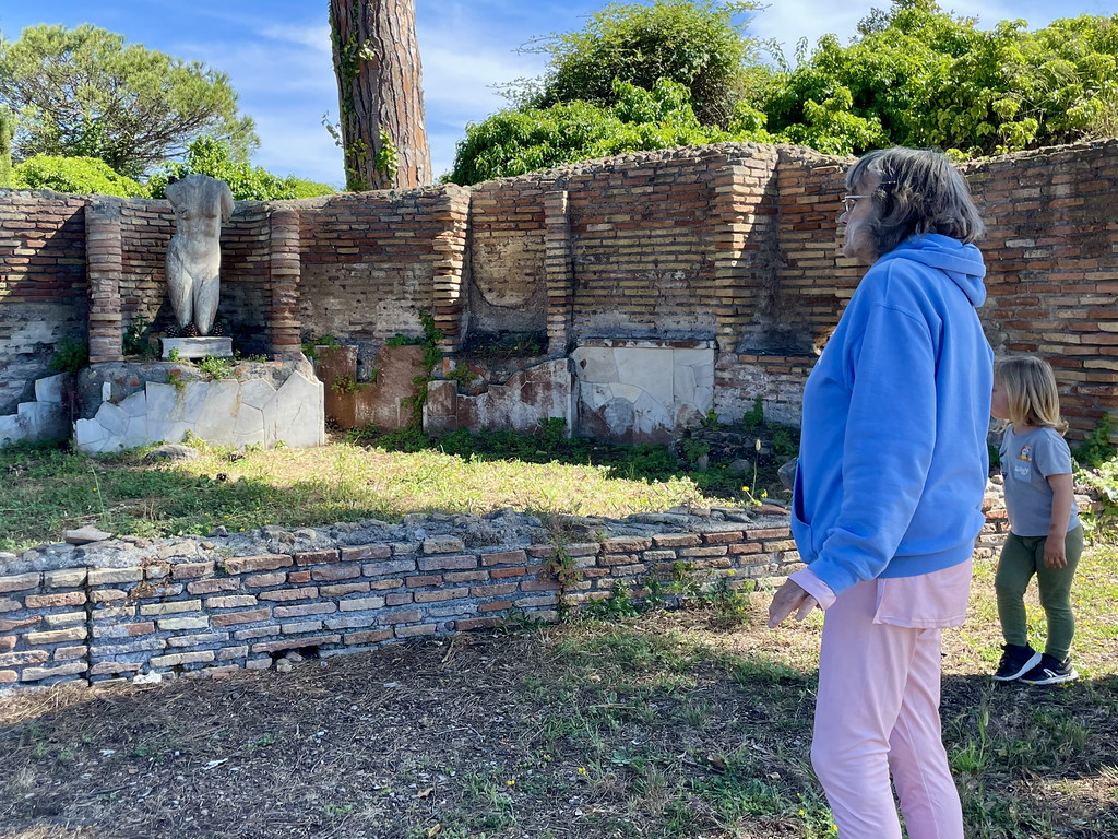 My mom and 3 year old toddler explore Ostia Antica