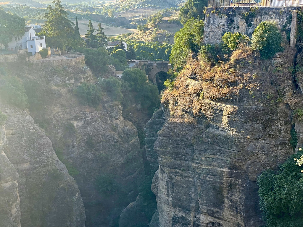 A wide view down into El Tajo gorge and surrounding countryside from Ronda's old town.
