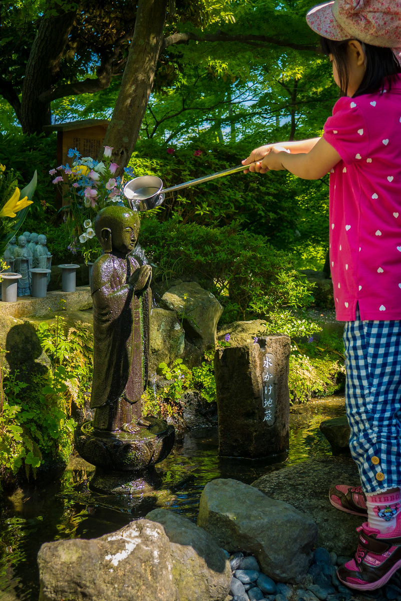 Little girl pours water