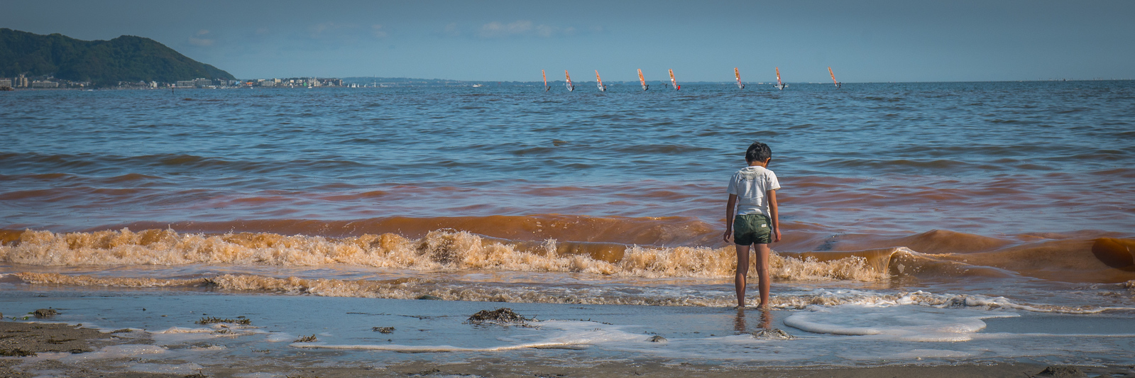 Kamakura Beach with red tide algae