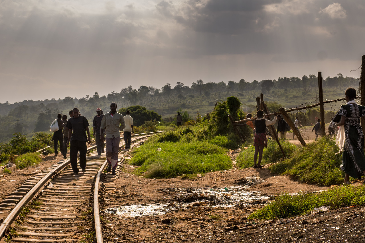 The railroad tracks in the Kibera slums in Nairobi Kenya. 