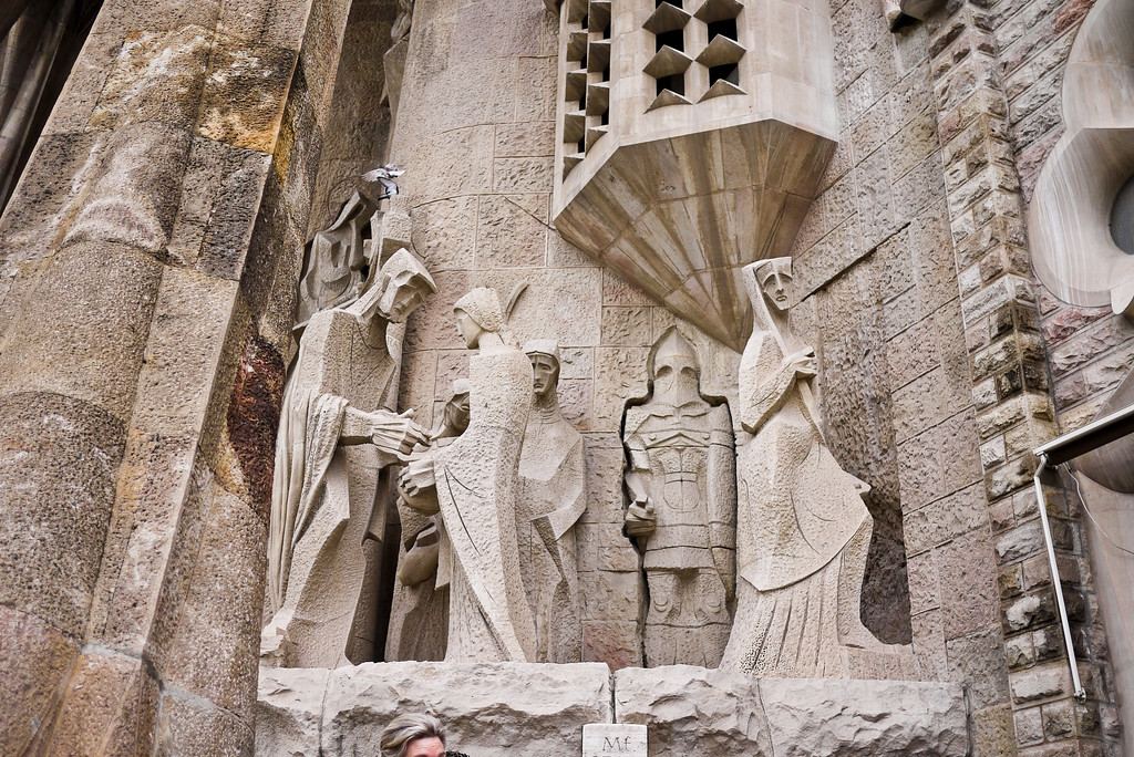 The Passion façade of La Sagrada Familia in Barcelona, Spain