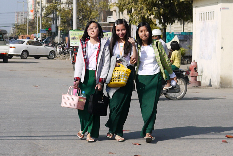 mandalay school girls on their way to get educated