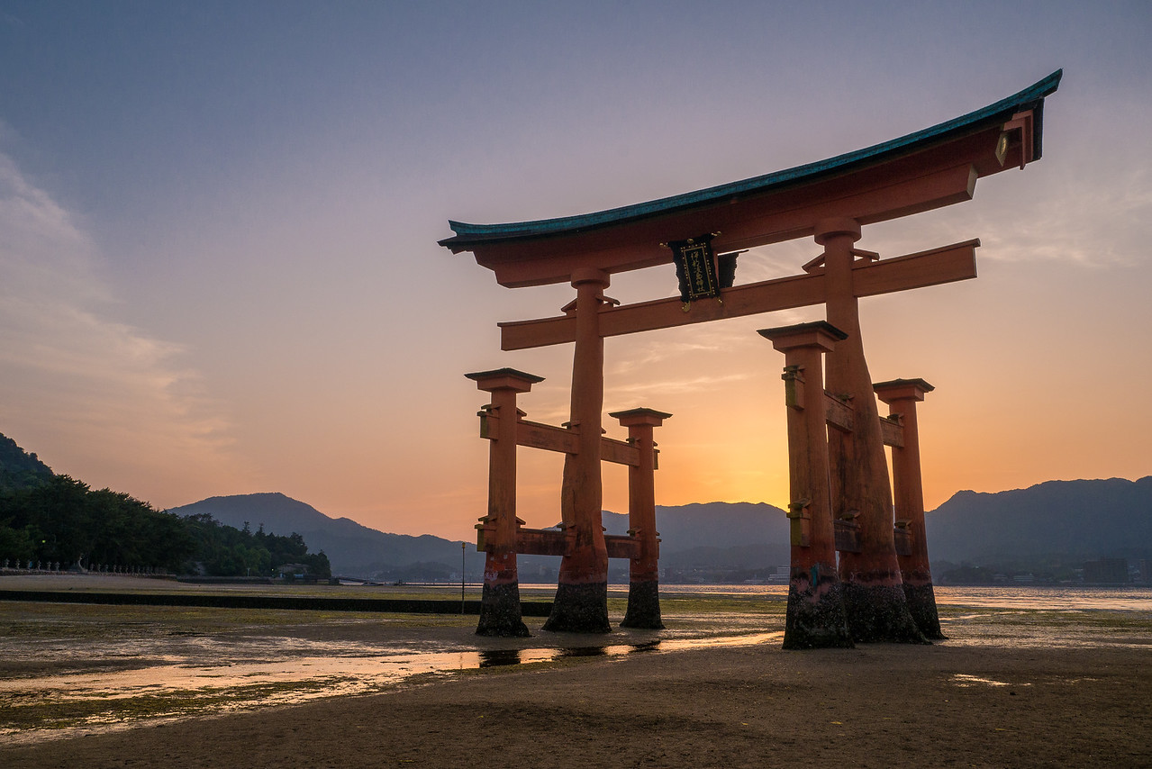 Itsukushima Shrine at sunset 