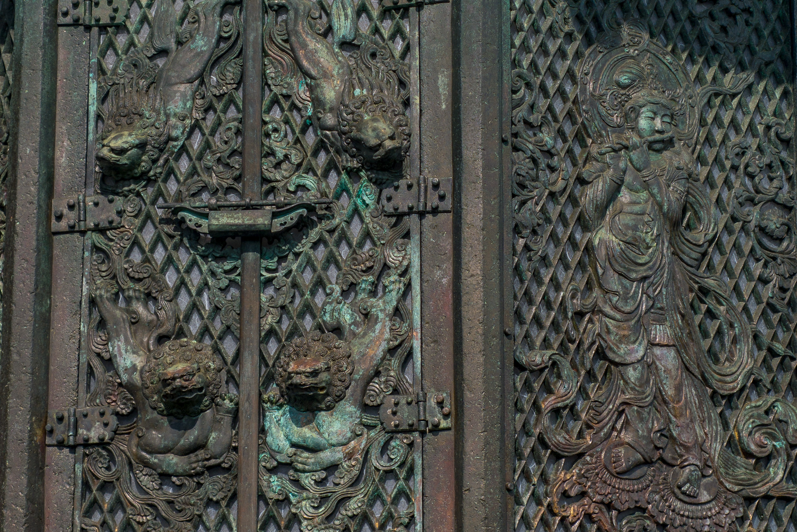 Aging copper at Todai-ji temple in Nara, Japan.