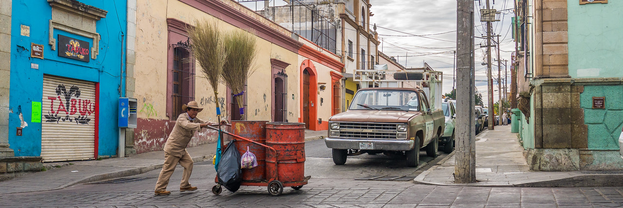 a street sweeper in the Oaxaca city center 
