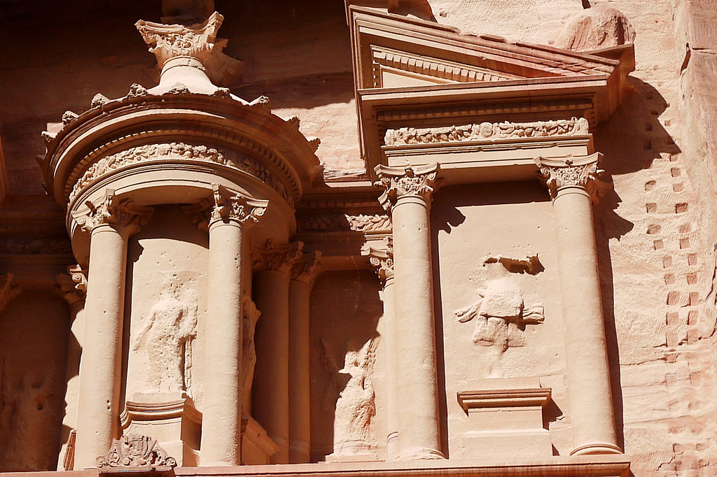 Facade details, the Treasury in Petra, Jordan.