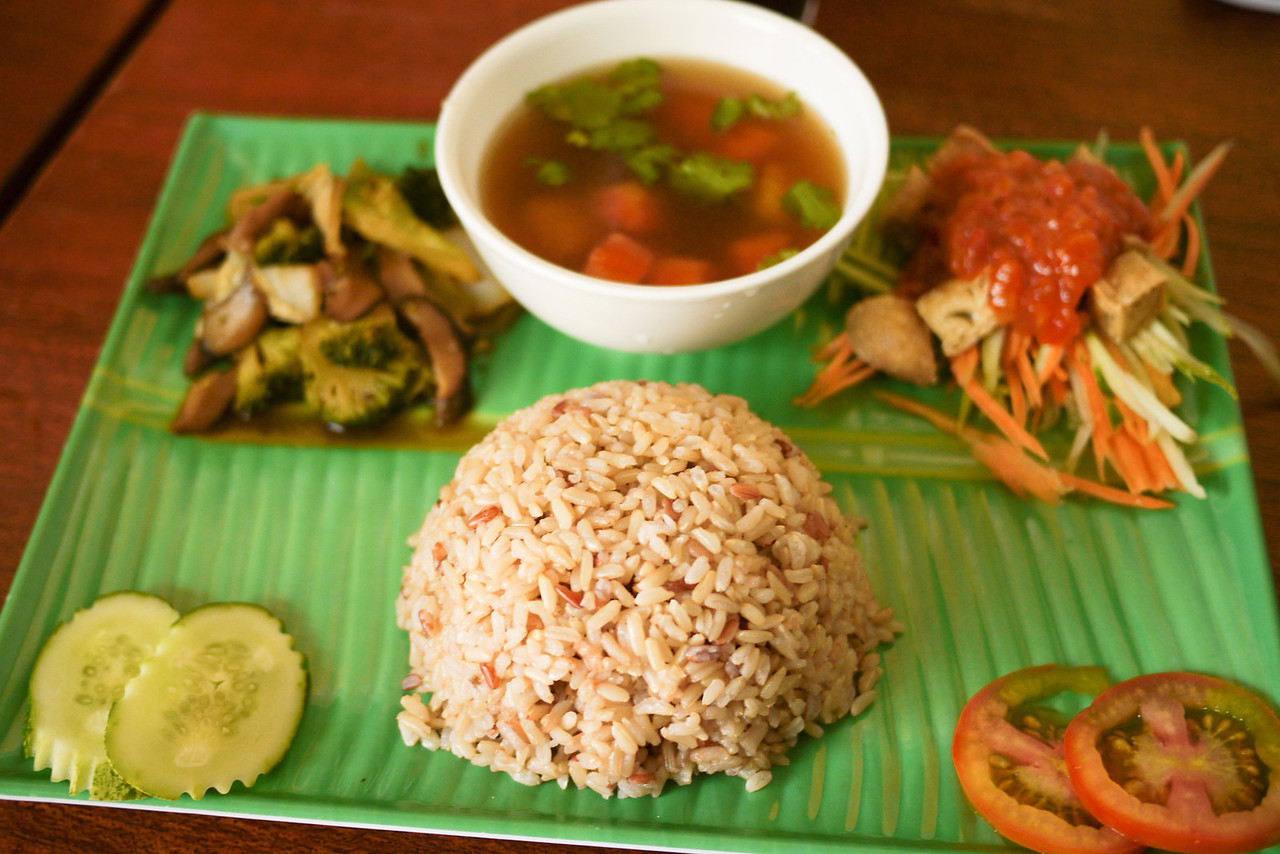 mixed plate of food served in Siem Reap, Cambodia
