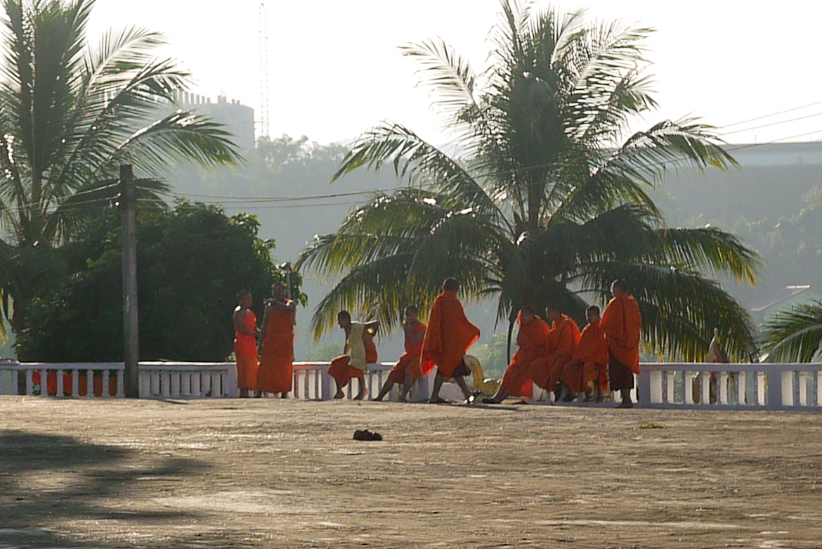 Monks in Laos in the early morning. 
