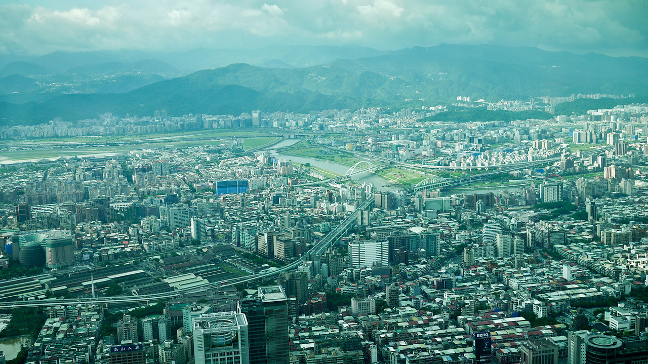 The skyline view of Taipei from Taipei 101 in Taiwan