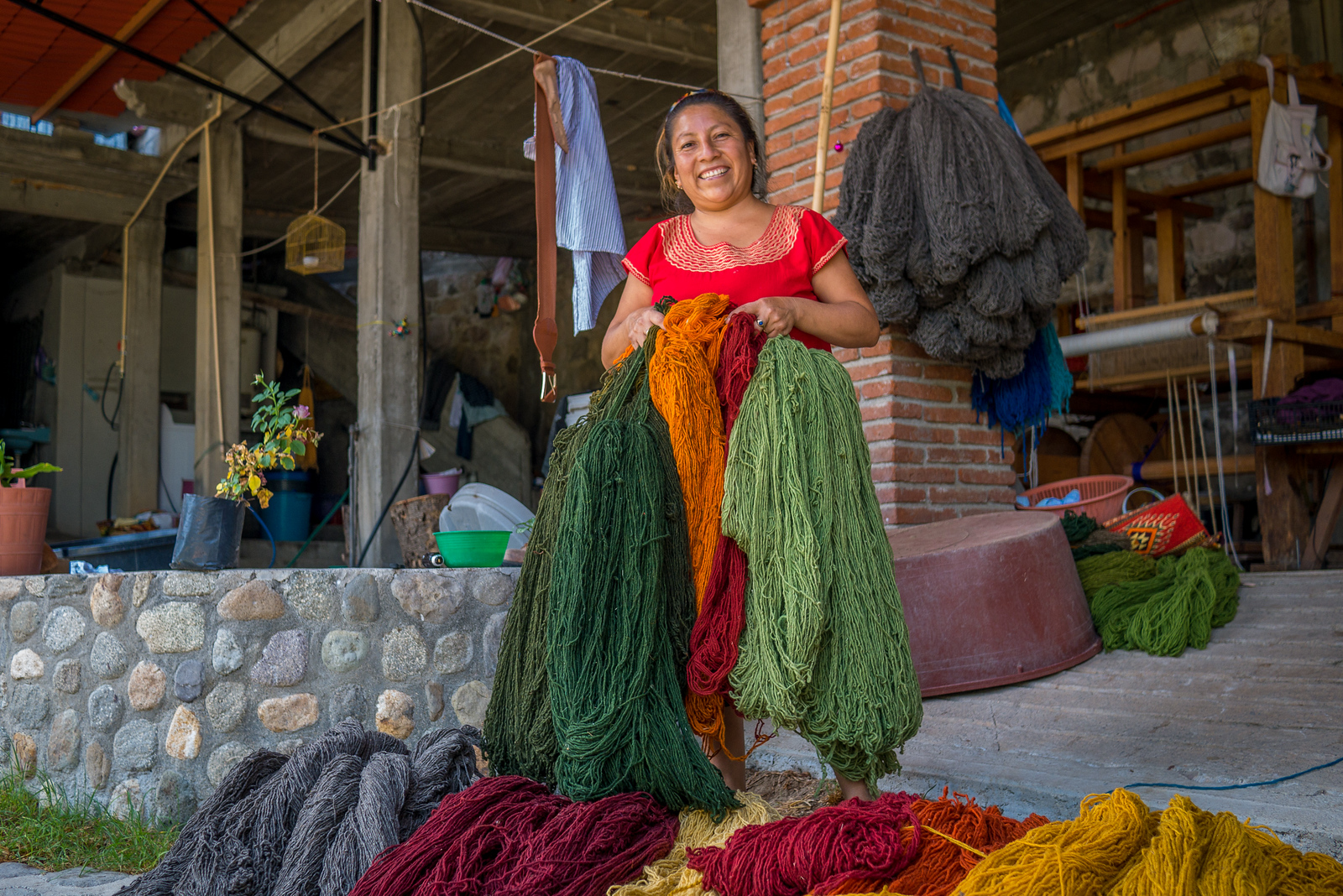 freshly dyed wool for rugs in teotitlan del valle