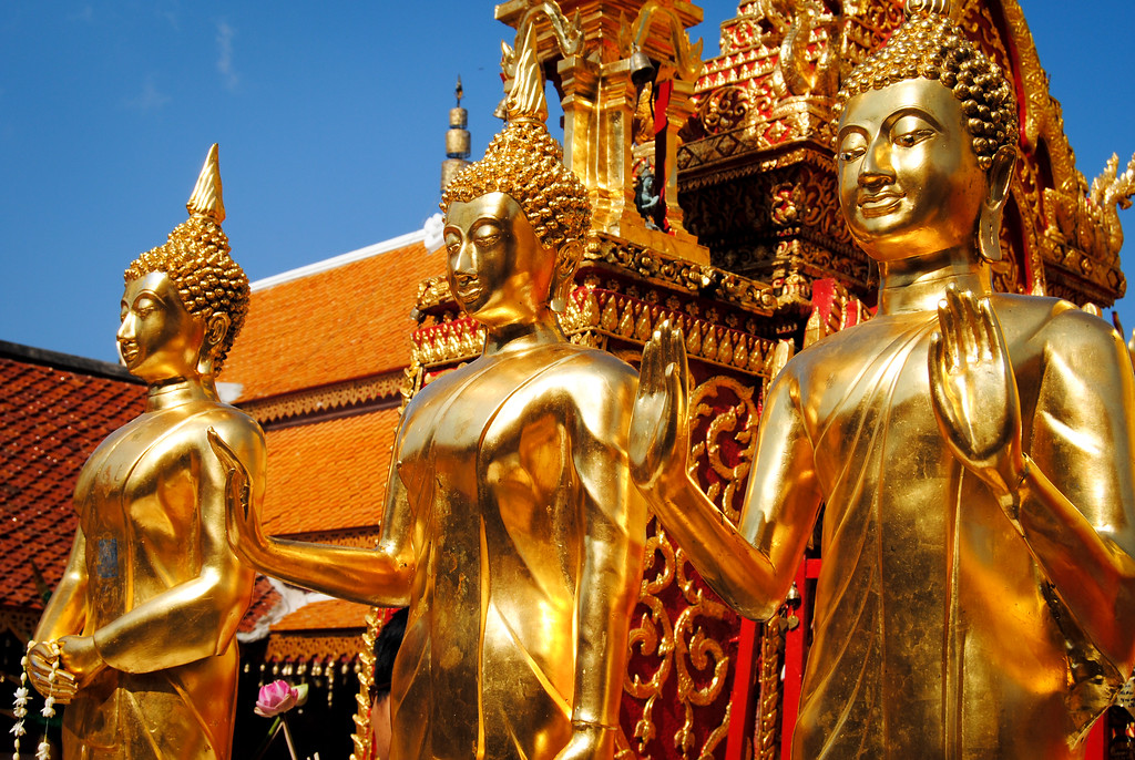 Golden Buddha statues at Doi Suthep temple in Chiang Mai, Thailand