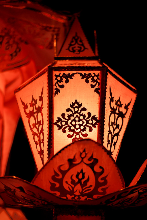 A delicate pink lantern hanging for Loy Krathong and Yee Peng in Chiang Mai, Thailand