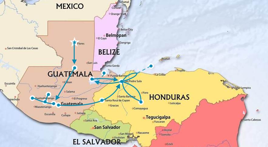 map of my world travel itinerary through Central America