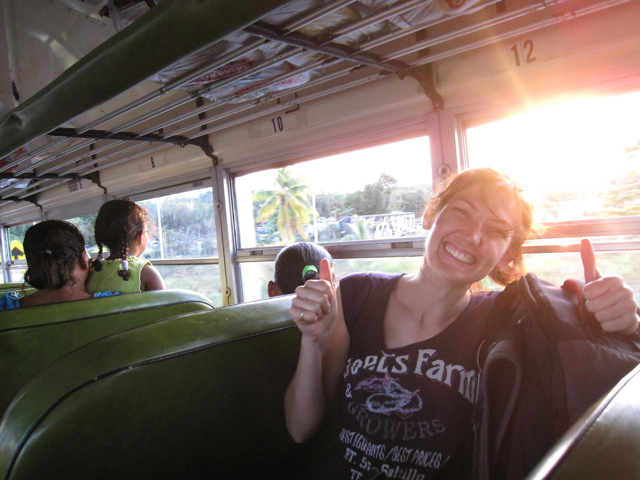 me on a chicken bus into Belize from Cancun over the border