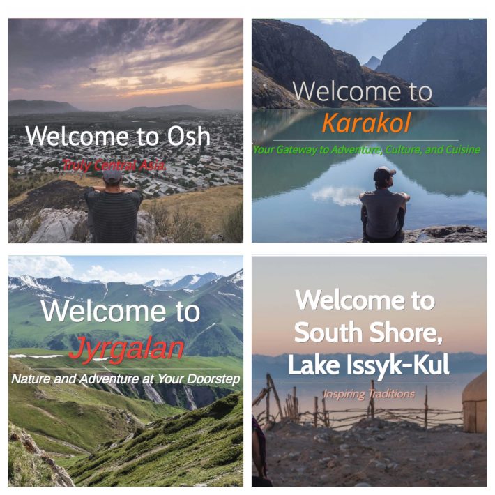 The four homepages of Destination Kyrgyzstan tourism sites