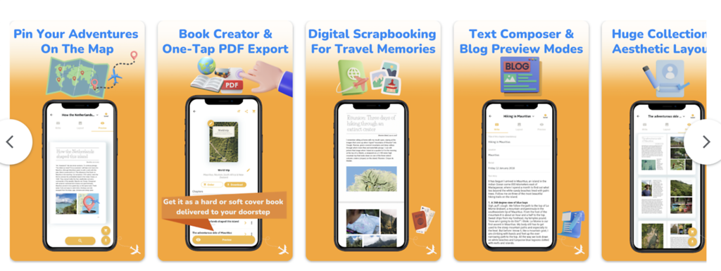 Travel Diaries app is not free but is very cheap