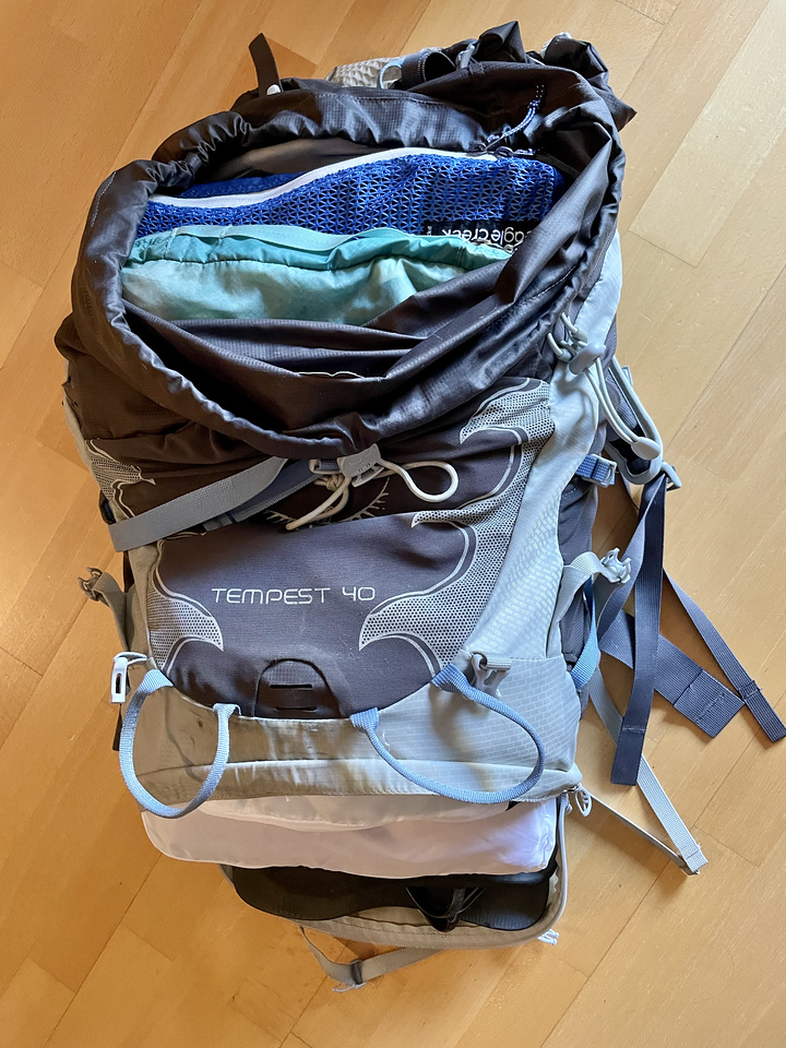 Osprey carry on backpack packed with packing cubes