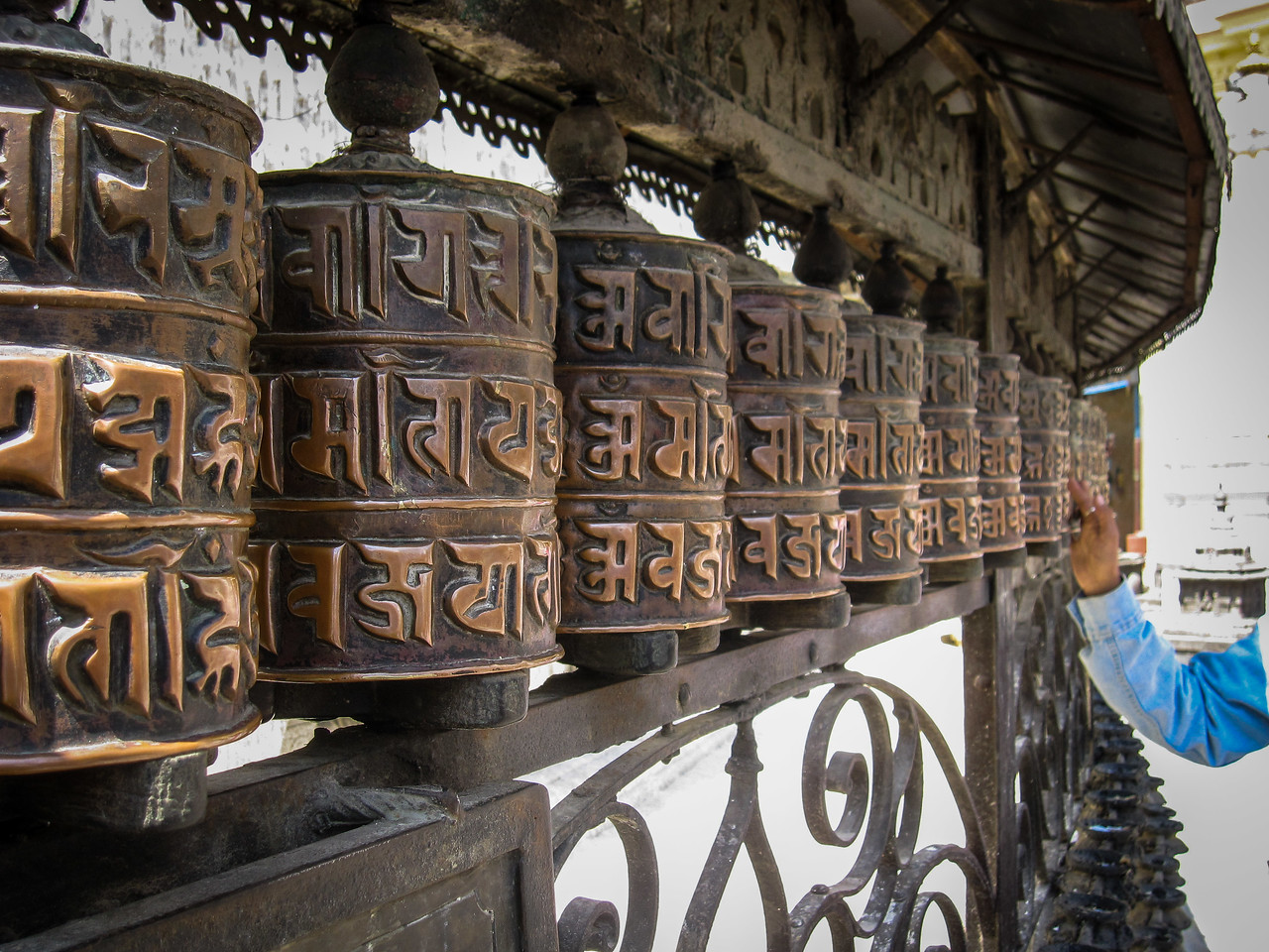 Prayer wheels spinning in Kathmandu