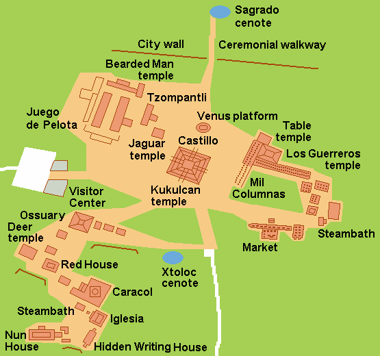 Chichén Itzá map of ruins and complex