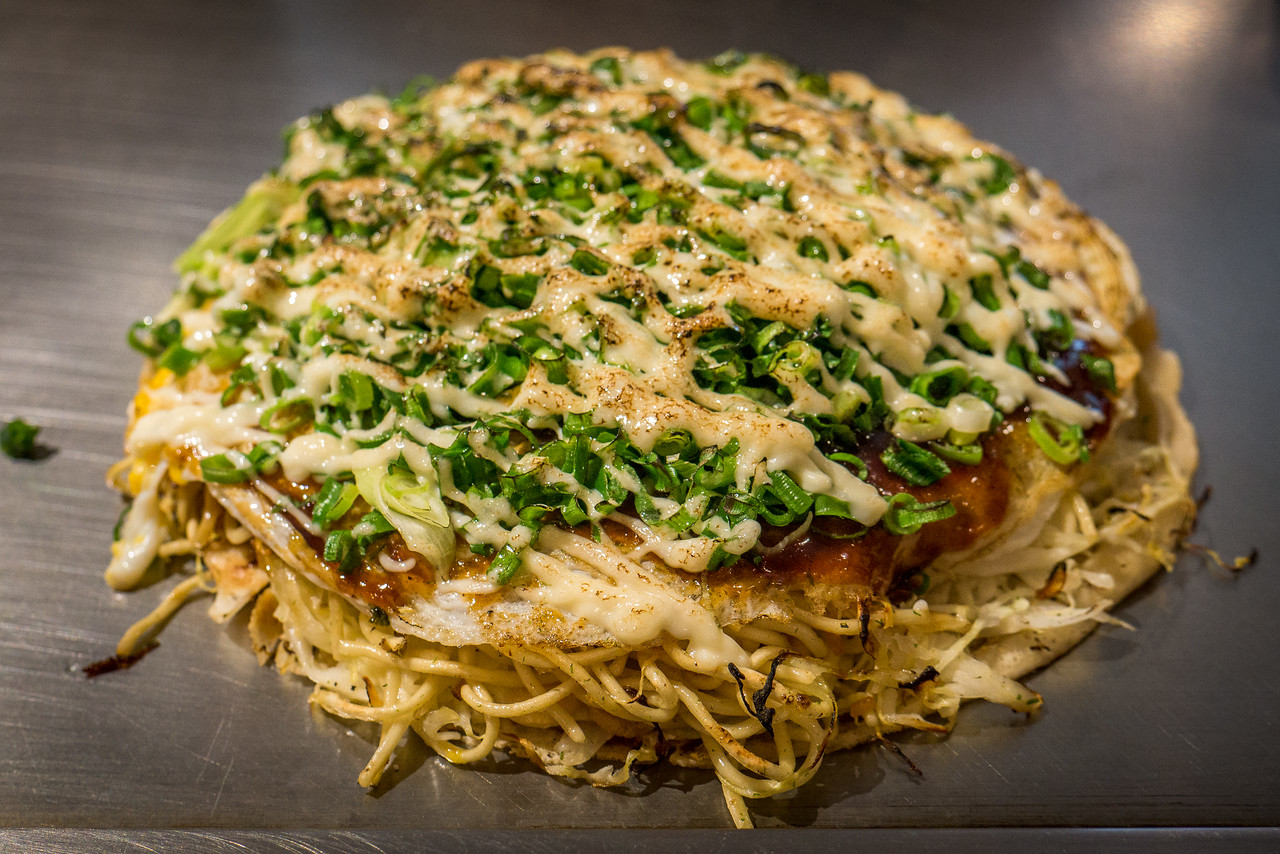 okonomiyaki in hiroshima, japan