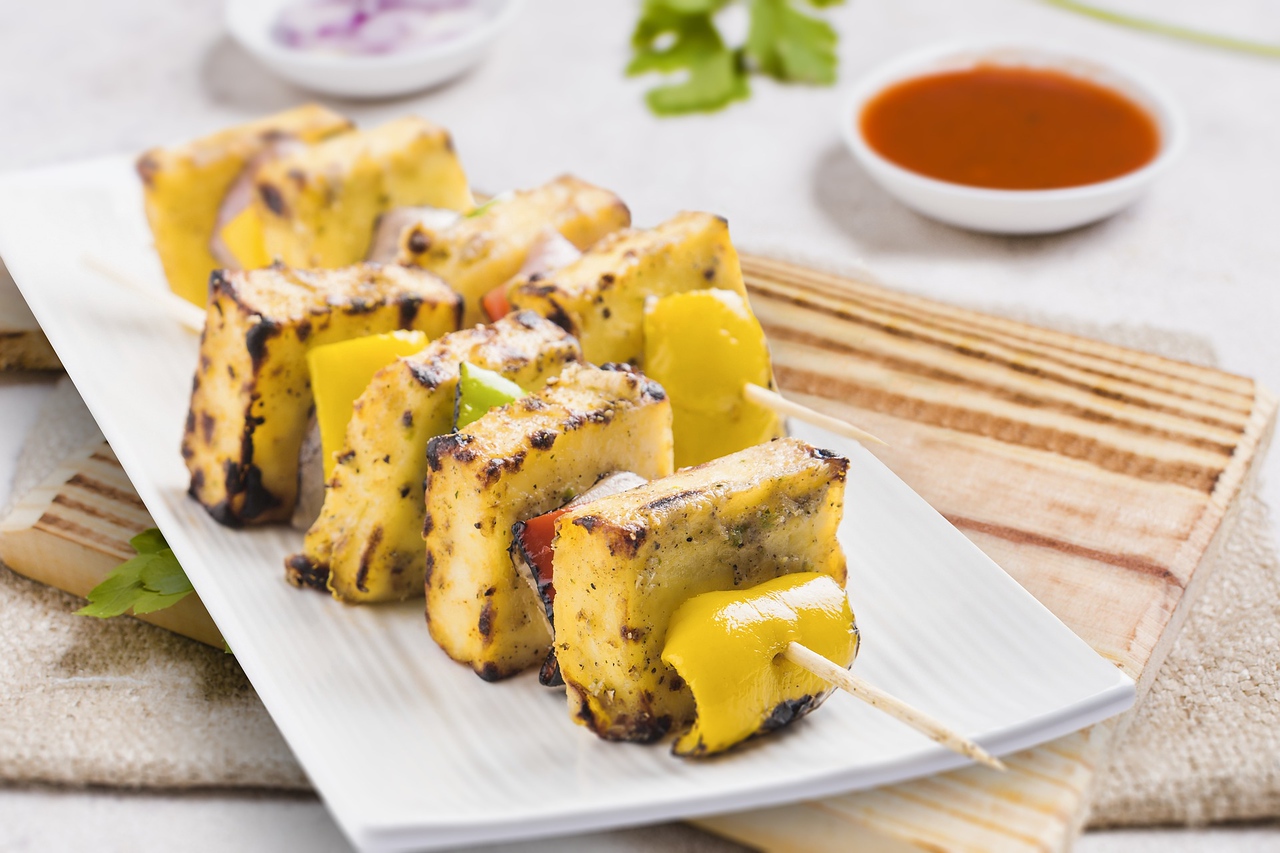 paneer tikka skewers indian food
