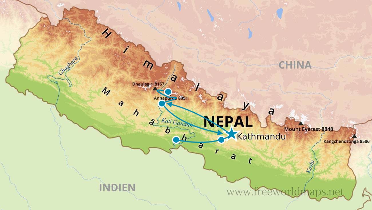 map of my world travels through Nepal, and where my one year itinerary allowed me to explore