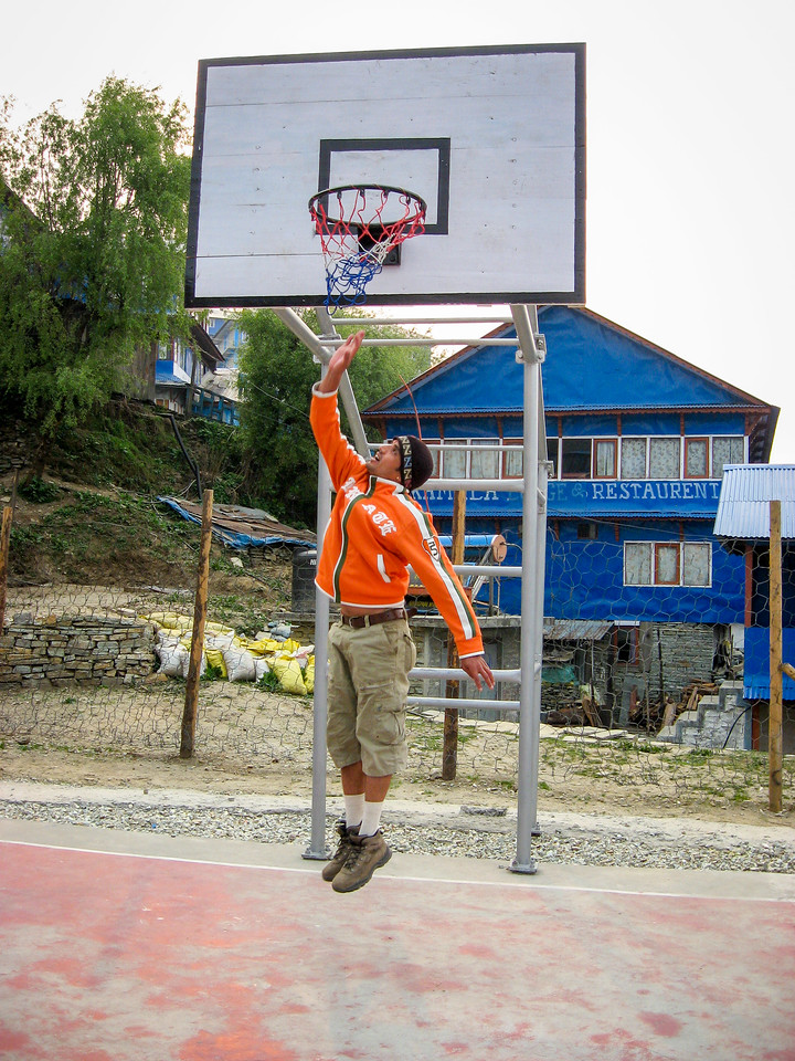 playing basketball on trek of himalyas